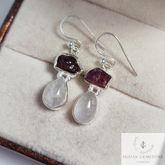Raw Rhodonite Garnet Designer Earrings, 925 Silver Gemstone Fashion Earrings, Lightweight Dangle Earring, January Birthstone, Gift For Her